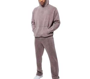 Conjunto de 2 Piezas de Sudadera con Capucha y Pantalones Acampanados con Cierre, 100% Algodón, Lavado Ácido, con Logotipo Personalizado para Hombre, Estilo Casual de Invierno - Product Image 1