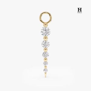 Pendientes de Aro Minimalistas de Oro de 18K con Múltiples Perforaciones, Incrustaciones de Cristal y Dijes Cónicos Graduados para Mujer - Product Image 2
