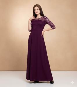 Robe longue en tissu georgette pour femme, couleur violette, avec doublure en crêpe, tailles M 38, L 40 disponibles, vente en gros, stock disponible - Product Image 4