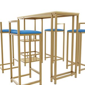 Set di 5 Pezzi Tavolo e Sedie da Bar con Struttura Dorata, Cuscino Multistrato in Spugna, Schienale e Sgabello - Arredamento di Lusso - Product Image 6