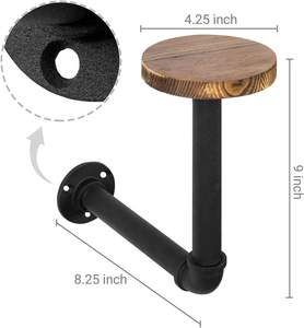 Industrial Pipe Hat Rack Hooks with Wooden <b>Shelf</b> Black Metal Brown Wood <b>Wall</b> <b>Mount</b> Organizer for Hats Wigs Helmets Caps - Product Image 3