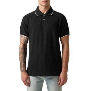 Polos para hombre Camiseta de polo de golf de algodón de manga corta ajustada Camisetas de polo negras de algodón suave de punto acanalado - Product Image 3