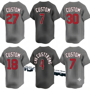 Camiseta de Béisbol Gris Oscuro 100% Algodón, Cosida, Unisex, Cuello en V, Uniforme de Equipo, Ropa Deportiva Personalizada, Rayas Grises - Product Image 1