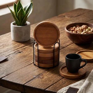 Best Quality Classic Style Acacia Wood Coasters <b>Stand</b> Walnut Coasters Tea <b>Drink</b> Home Decor Mats & Pads - Product Image 6