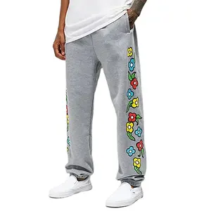 Custom Heather grey men loose fit sweat pant heavyweight fleece jogger