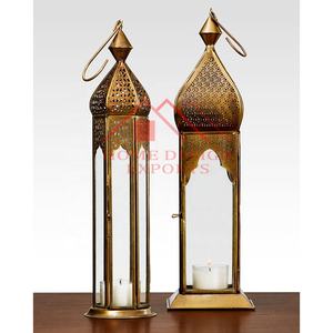 Ramadan Antique Gold Hanging Lantern for Table Top Living Room Decorations Antique Gold Moroccan <b>Candle</b> Lantern - Product Image 1