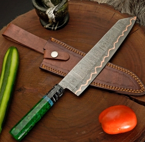 Couteau de cuisine LEGACY BLADES en acier Damas cuivré de qualité supérieure, manche en résine fait main, logo personnalisé, fabricant OEM en gros - Product Image 1