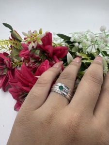 <b>Silver</b> Plated Green Onyx Stone Spinner <b>Ring</b> <b>Adjustable</b> Rotating Band Handmade Fidget <b>Ring</b> for Women - Product Image 4