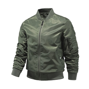 Blouson bomber gris pour homme, couleur unie, fermeture éclair, coupe-vent, style décontracté, matière polyester, col montant, coupe classique - Product Image 2
