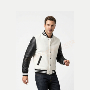 Chaquetas Varsity de Lona para Hombre de Calidad Premium, Chaquetas de Béisbol Cálidas para Invierno con Mangas de Cuero y Bordado Chenille en la Parte Delantera - Product Image 4