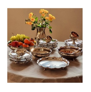 Bol de service classique en métal poli en acier inoxydable, écologique, avec assiette, ustensiles de cuisine de haute qualité pour desserts et fruits - Product Image 3
