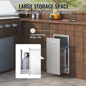 Cassetto porta rifiuti estraibile in acciaio inossidabile da 13.6Lx26Hx19.3P pollici con guide inferiori scorrevoli e vassoio per pattumiera, per accessori BBQ da esterno - Product Image 3