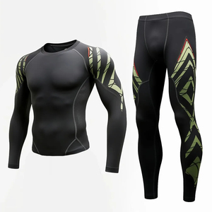 Ensemble Rash Guard Unisexe Premium Compression T-shirt et Pantalon Extensible 4 Directions Respirant Séchage Rapide Protection UV pour MMA Gym Surf Fitness - Product Image 2