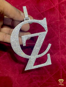 จี้ตัวอักษร "CZ" แบบสั่งทำพิเศษ สไตล์ฮิปฮอป ประดับเพชรโมอิสซาไนต์ พร้อมสร้อยคิวบัน - Product Image 1