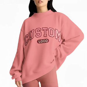 Custom Embroidered Winter Solid Streetwear Soft Cotton Mockneck Pullover Fleece Oversized Women's Sweatshirt - Product Image 1