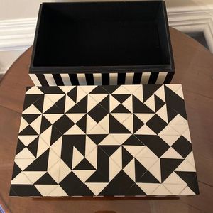 Modern Black White Resin Inlay Geometric Pattern Rectangular Storage Box Jewelry Box Decorative Wood Material Living Room Use - Product Image 1