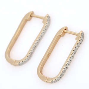 14K Gold Designer Diamond Clip Hoop Earrings - Product Image 1