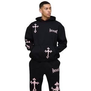 Chándal con estampado de soplo de Color negro, ropa de calle, recién llegado, chándal para hombre, chándal para adulto, conjunto de chándal de algodón 100% informal personalizado - Product Image 3