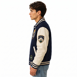 Men Winter Wear Varsity Jacket Custom Embroidery Patches Baseball Jackets Turn Down Collar <b>Covered</b> <b>Button</b> Varsity Men's - Product Image 3