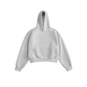 เสื้อฮู้ดดี้โอเวอร์ไซส์แบบครอป สีพื้น มีกระเป๋า  ผ้าถักเฟรนช์เทอร์รี่ 100% คอตตอน แขนปกติ สไตล์ลำลองสำหรับฤดูใบไม้ร่วง - Product Image 1