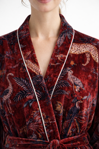 Bata Kimono de Terciopelo para Mujer, Tallas Grandes, Elegante, Suave, Lujosa, Estilo Vintage, Casual, con Estampado Animal, Manga Media, Largo hasta la Rodilla, con Cinturón - Product Image 2