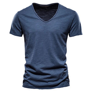 T-shirt personnalisé à col en V, streetwear de haute qualité, t-shirt en coton uni, coupe ample, coupe ajustée, impression de qualité supérieure, t-shirt pour homme - Product Image 2