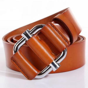Ceinture en cuir de vachette marron avec boucle rectangulaire argentée, style décontracté et durable - Product Image 6
