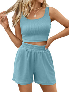 Women Casual Summer Shorts <b>Set</b> O-neck Top Short Sleeve High Waist Wide Leg Shorts New Lady Summer Loose Two Piece <b>Set</b> - Product Image 6