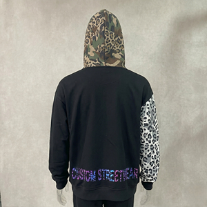 Custom Clothing Manufacturers French Terry Cotton 500gsm Heavyweight DTG <b>Print</b> <b>Leopard</b> <b>Print</b> Block Cropped <b>Hoodie</b> - Product Image 3