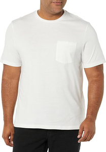 Men's Black Short Sleeve Cotton <b>T</b>-<b>Shirt</b> <b>With</b> Chest <b>Pocket</b> Regular Fit Casual Jersey Knit O-Neck Solid Color - Product Image 3
