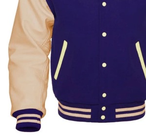 Chaqueta Varsity Morada Unisex con Cierre de Botones en las Mangas, Diseño a Cuadros, Estilo Utilitario, Resistente al Viento, de Poliéster/Algodón, para Otoño - Product Image 5