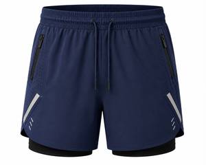 Shorts de sport décontractés pour hommes, taille mi-haute, 2-en-1, avec logo uni sur le devant, respirants, séchage rapide, pour la course et la gym, avec doublure de compression - Product Image 1