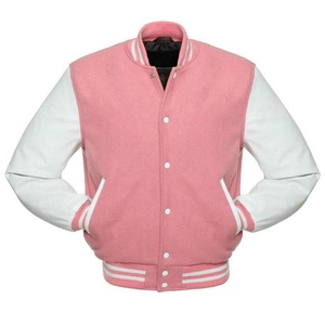 Pink Varsity Jacket Men HIGH STREET Style Cotton Polyester Solid Color Button Front Regular Fit <b>Winter</b> <b>Wear</b> 2027 Quick Dry - Product Image 1