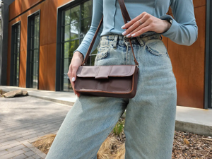 Handmade Brown Leather Shoulder Bag <b>Small</b> Crossbody <b>Purse</b> Personalized Minimalist Handbag for Women Birthday Gift for Her - Product Image 2