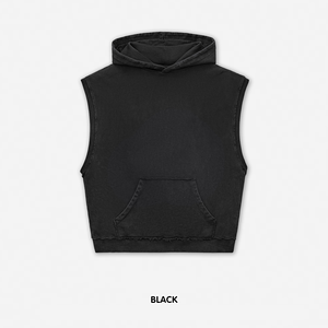 Custom Vintage Boxy Washed 350g Heavyweight 100% Cotton Solid Autumn Oversized <b>Pullover</b> <b>Men</b> Sleeveless Hoodies - Product Image 6
