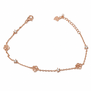 Bracelet Fleur en Or Rose Plaqué avec Accents de Diamants, Chaîne en Argent 925 Plaqué avec Fermoir Mousqueton, Bijoux - Product Image 3