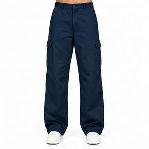 Pantalones Cargo de Pierna Ancha para Hombre, con Múltiples Bolsillos, Cintura Media, Cierre de Botones, Estilo Workwear, Color Azul - Product Image 5