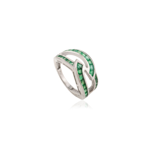 Luxury S925 Sterling <b>Silver</b> Princess Cut <b>Emerald</b> <b>Ring</b> for Women Interlocking Criss Cross Band Channel Set May Birthstone Gift - Product Image 3