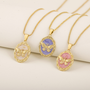 QIKU 18K Gold Plated Butterfly Pendant Necklace Unisex Glamorous <strong>Unique</strong> Style Link Copper <strong>Jewelry</strong> Zircon 3 Colors Perfect - Product Image 1