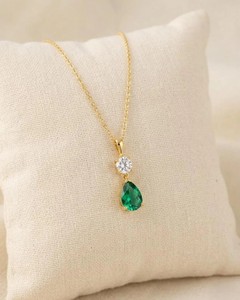 Collier pendentif en émeraude naturelle, pierre précieuse verte, cristal, bijoux élégants faits à la main, cadeau de mode pour femmes, luxe - Product Image 1