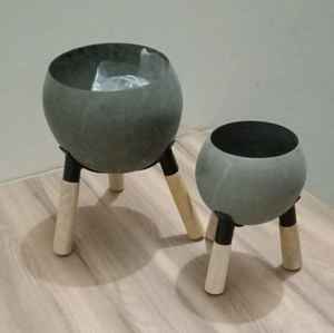 Juego de Macetas de Cerámica con Soporte de Madera, Modernas y Minimalistas, Decorativas para Interiores, Ecológicas, Hechas a Mano (Gris Beige 2) - Product Image 2