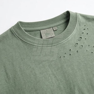 Camisetas personalizadas con efecto desgastado, de algodón lavado, corte holgado, estilo urbano, ropa informal de moda para hombre - Product Image 4