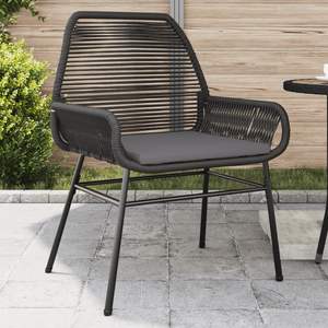 <b>Black</b> PE Rattan Garden Chair With Foam Cushion Steel <b>Frame</b> Outdoor Furniture Contemporary Design Tapered Legs UV Resistant - Product Image 1