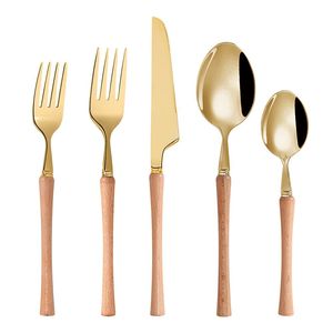 Ensemble de couverts en acier inoxydable de qualité supérieure avec manche en bois naturel pour la maison, la cuisine, la salle à manger et les restaurants - Product Image 1