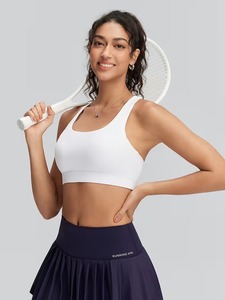 Women Keyhole Racerback Sports Bra Scoop <b>Neck</b> <b>Padded</b> Yoga Crop Top Medium Support Tennis Fitness Gym Tank Activewear Blanks - Product Image 3