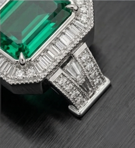 Green Emerald Cut Synthetic Lab Created Emerald <b>Ring</b> Halo Diamond Band Jewelry Statement <b>Ring</b> <b>Cocktail</b> <b>Ring</b> Bugget Lab Diamond - Product Image 2