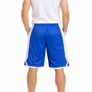 Shorts de sport pour homme, bleu et blanc, à rayures latérales, séchage rapide, taille mi-haute, cordon de serrage, longueur Bermuda, 100 % polyester, maille tricotée - Product Image 2