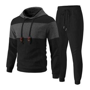 Ensemble jogging décontracté pour homme, automne, hip-hop, 2 pièces, sweat-shirt et pantalon de survêtement, jacquard gaufré, 100% coton, séchage rapide - Product Image 1