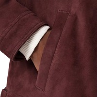 Veste en cuir suédé marron pour homme, col montant, fermeture éclair, coupe classique, style décontracté d'hiver, veste en cuir suédé respirant