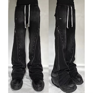 Los Mejores Pantalones Acampanados Negros para Hombre, Transpirables, de Peso Medio, con Cintura Elástica, Cordón Ajustable, Detalle de Remache, Dobladillo Desgastado, Estilo Urbano, Tejidos - Product Image 2